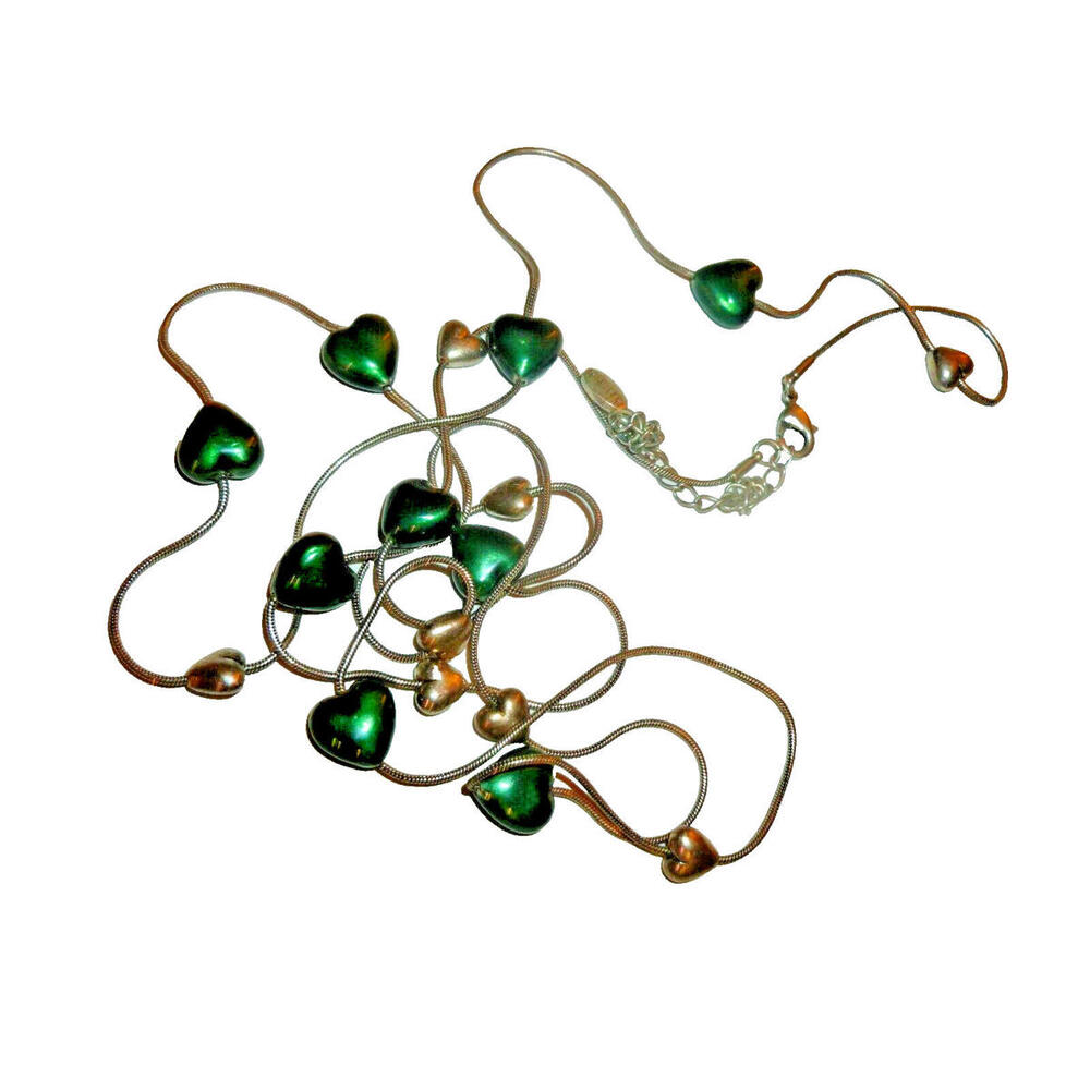 Pilgrim‎ Danish Design Green & Silver Heart Snake Chain Long Necklace